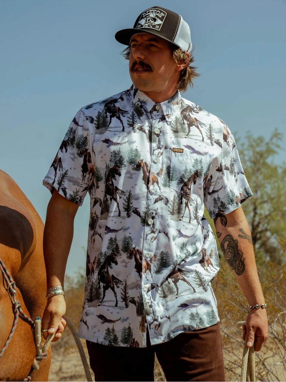 Dixxon Bronco Party Horse Print Button Down Shirt Size 2X
